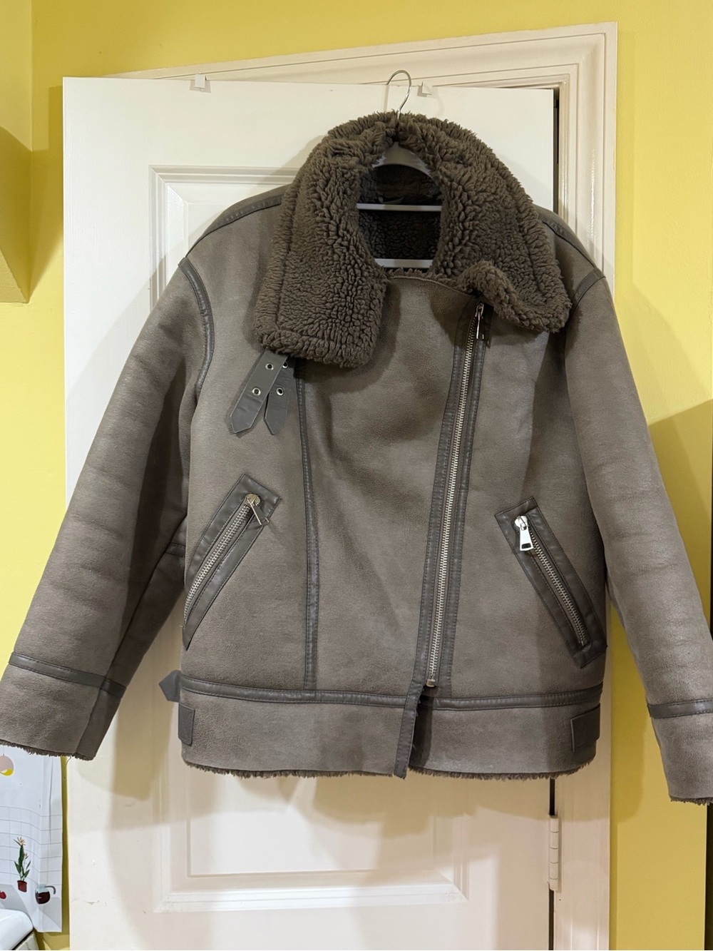 Women’s Faux Shearling Aviator Jacket - Gray